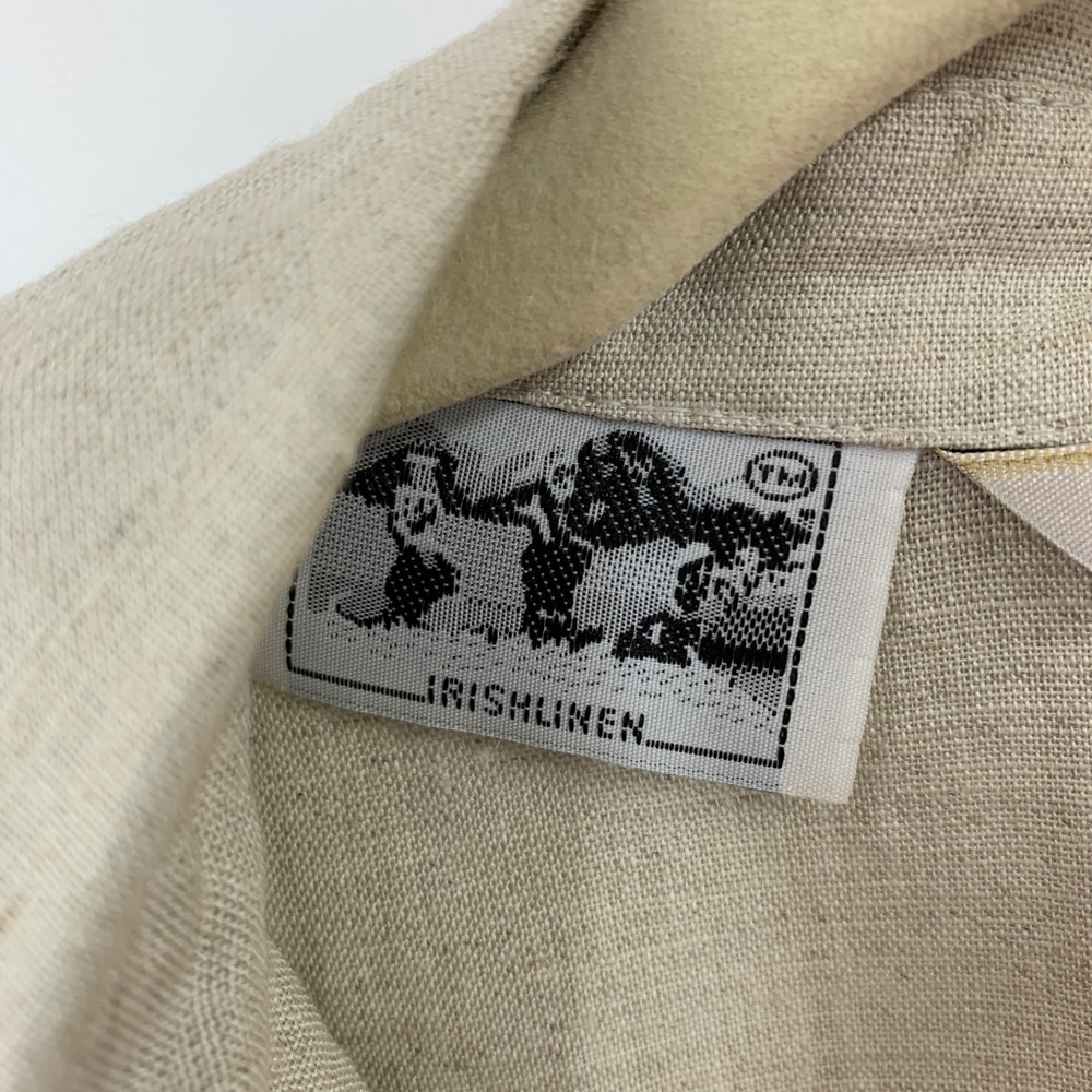 Edward Irish Linen Novelty Embroidered Handbags Motif Button Down Tan Sz M - Picture 10 of 12